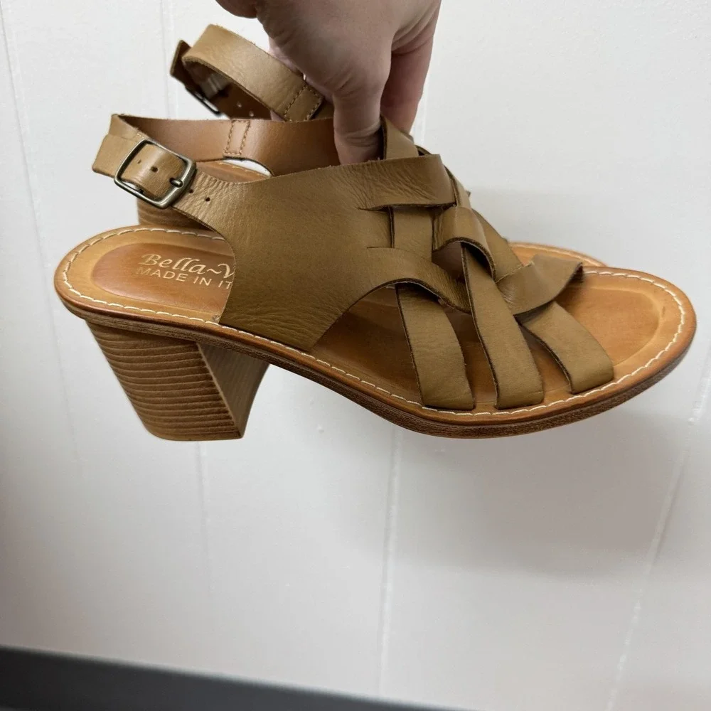 Bella Vita Shoes‎ Womens Size 9.5 Tan Leather Made in Italy Block Heel Sandals - Picture 2 of 9